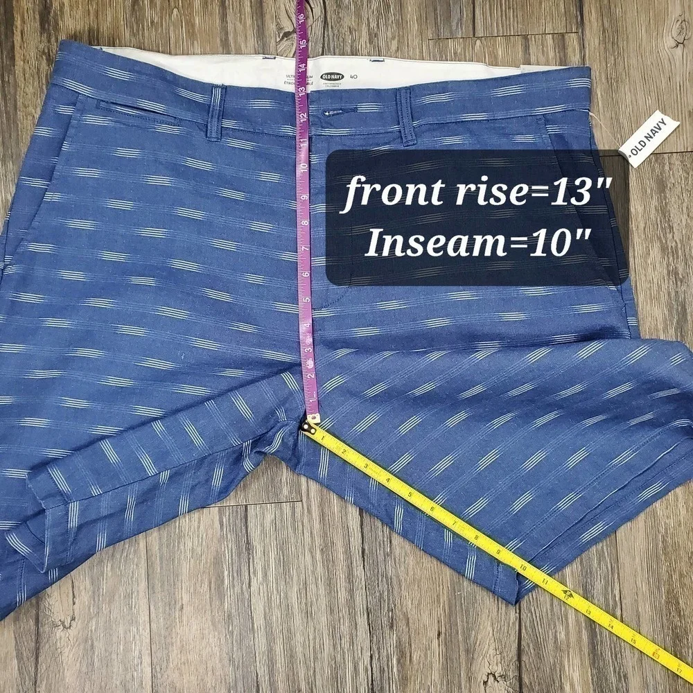 Old Navy Men Slim Linen Blend Chino Shorts Sz 40 Blue NWT Zip Fly Pockets Summer